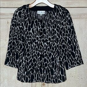 St. John Collection Black White Animal Print Wool Blend Cropped Jacket Size 4